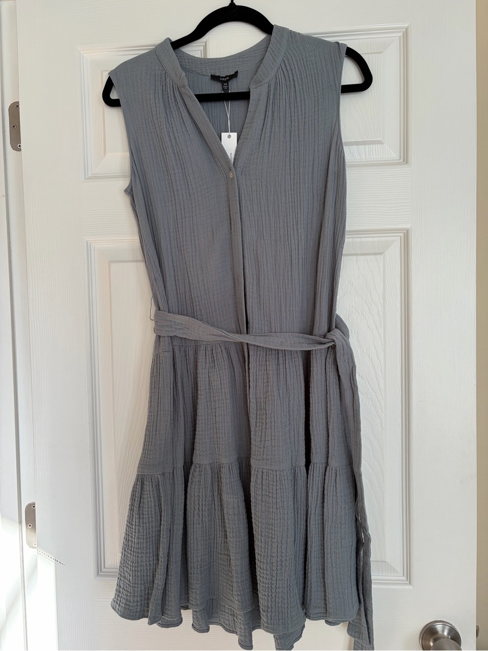 DREW Sleeveless Tiered Gray Belted Midi Dress